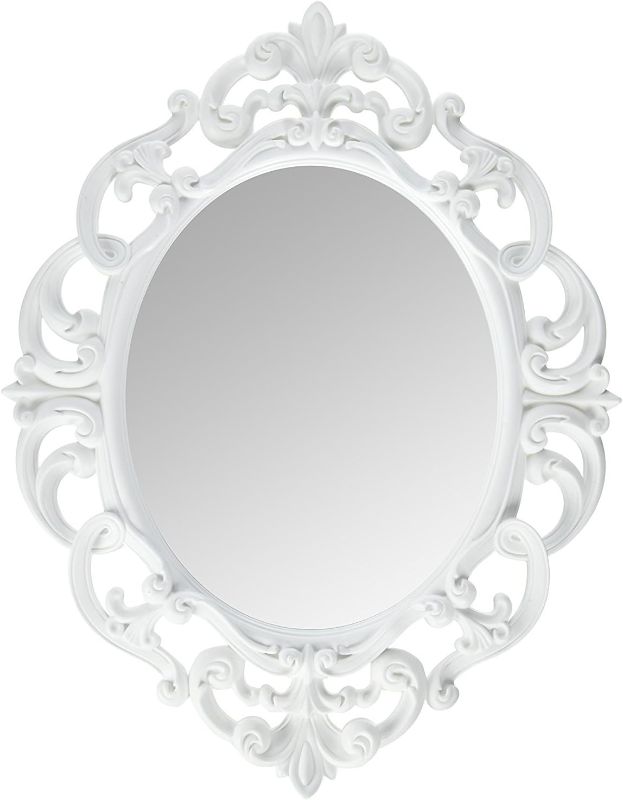 Photo 1 of Kole Imports Oval Vintage Wall Mirror, White, 11.5 x 15 Inch