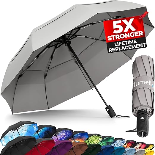 Photo 1 of TUMELLA Strongest Windproof Travel Umbrella (Compact, Superior & Beautiful), Small Strong but Light Portable and Automatic Folding Rain Umbrella, Durable Premium Grip, Fits Car & Backpack