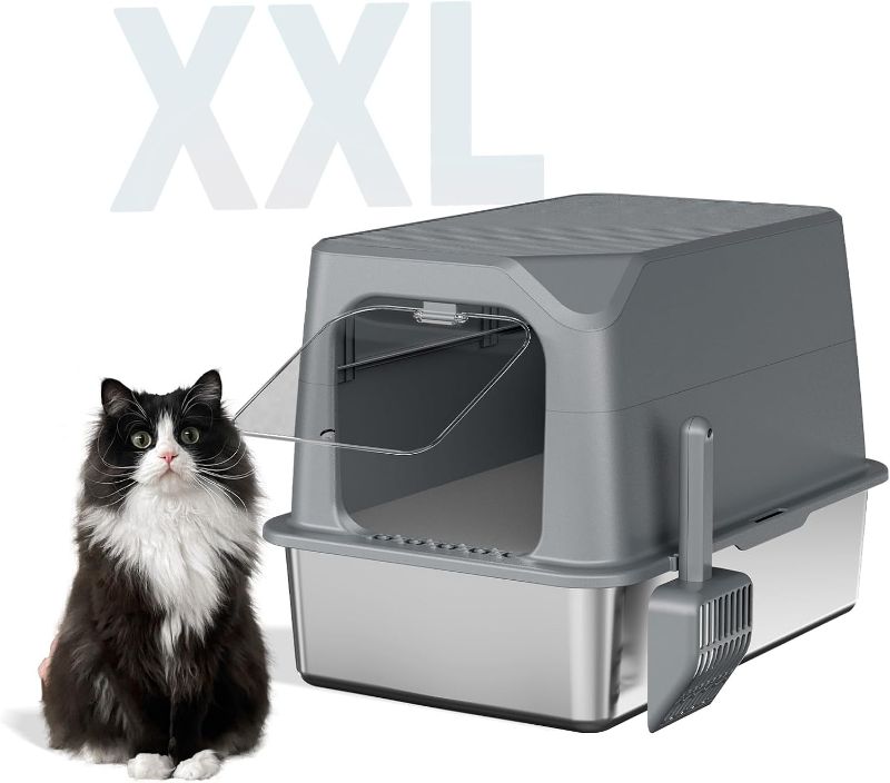 Photo 1 of Stainless Steel Cat Litter Box with Lid XXL Enclosed Extra Large Stainless Steel Litter Box Metal Litter Box Litter Box High Sides