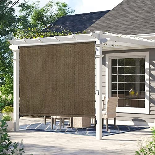 Photo 1 of Amagenix Outdoor Roller Shades, 220GSM HDPE Exterior Cordless Patio Shades Roll Up Outdoor Blinds for Porch Gazebo 7'(W) x 8'(H), Spliced of Two Sections, Mocha