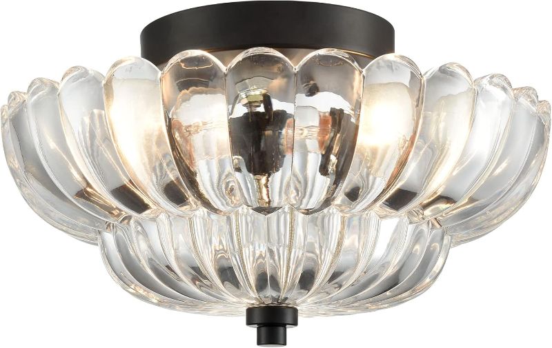 Photo 1 of HYDELITE Modern Black Ceiling Light Traditional Semi Flush Mount Ceiling Light with Scalloped Clear Glass for Living Room Hallway Close to Ceiling Light Fixture