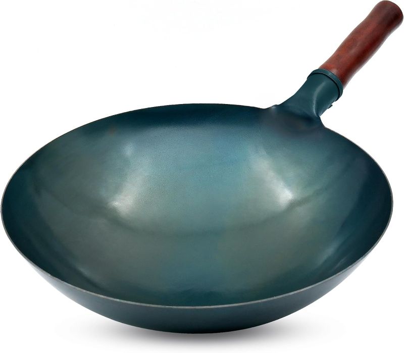 Photo 1 of Carbon Steel Wok Traditional Hand Hammered Wok,14 Inch,Round Bottom(Roasted Blue)