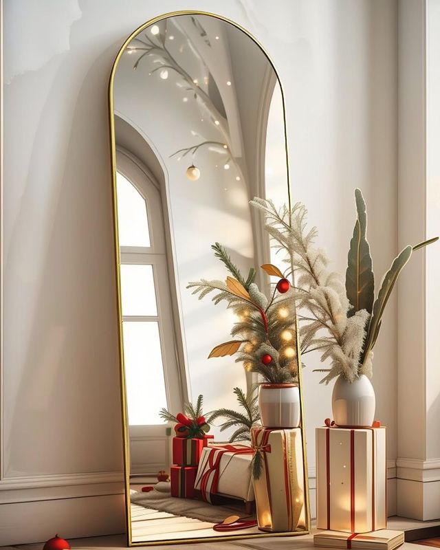 Photo 1 of Full Length Mirror, Floor Mirror, 18"×58" Arched Full Length Mirror with Stand, Full Body Mirror, Standing Mirror, Wall Mounted Mirror for Bedroom, Living Room, Gold