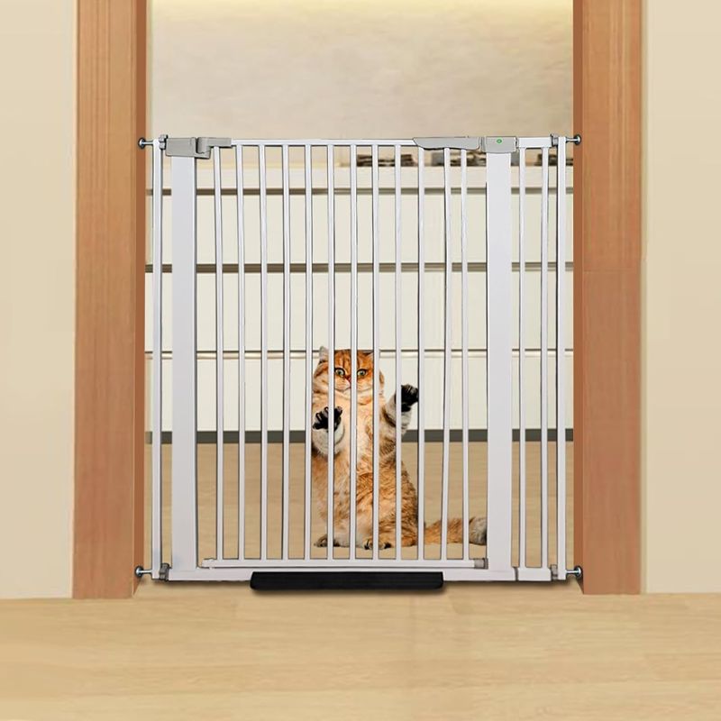 Photo 1 of 51.18" Extra Tall Cat Gate for Doorway?29.9"-40.9" Extra Wide Cat Gate with Adjustable Cat Door Include 2.75" and 5.5" Extension Kits?Pressure Mounted Easy Walk Through Pet Gate with Door for Stairs