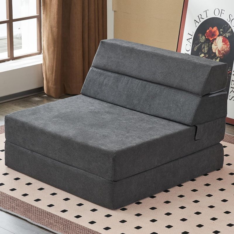 Photo 1 of jela Sofa Bed Foldable Mattress Luxury Miss Fabric, Folding Sleeper Sofa Chair Bed Floor Mattress Floor Couch, Fold Out Couch Futon Mattress for Guest Room, Living Room (83"x33",Dark Gray)
