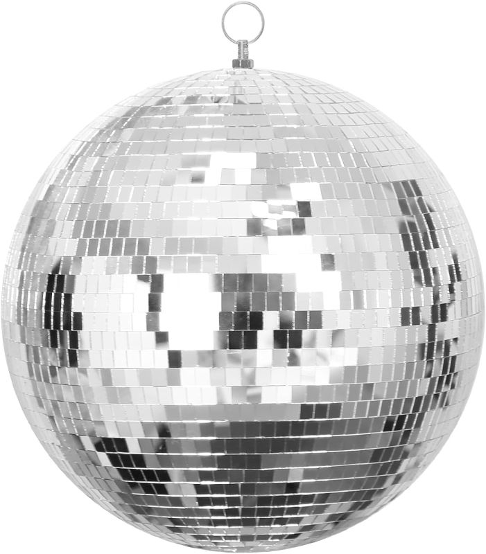 Photo 1 of Pllieay Large Disco Ball, 16 Inch Hanging Disco Ball Decoration, Glass Mirror Disco Balls, Disco Ball for Party Design, Stage Props, Wedding, Music Festival Decoration