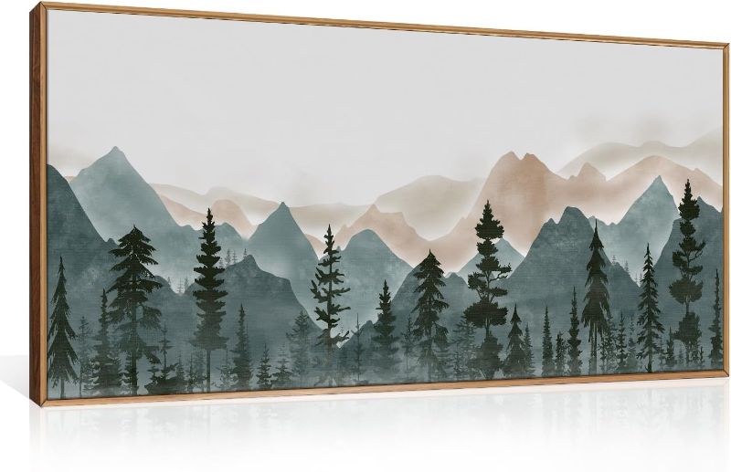 Photo 1 of CHDITB Large Mountain Wall Art, 20"x40" Framed Forest Woodland Wall Decor, Pine Tree Landscape Wall Painting, Nature Scenery Canvas Art Prints for Living Room, Bedroom, Office, Dining Room