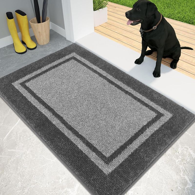 Photo 1 of PURRUGS Dirt Trapper Door Mat 24" x 36", Non-Slip/Skid Machine Washable Entryway Rug, Shoes Scraper, Area Rug, Super Absorbent Welcome Mat for Muddy Wet Shoes and Paws, Light Grey & Dark Grey