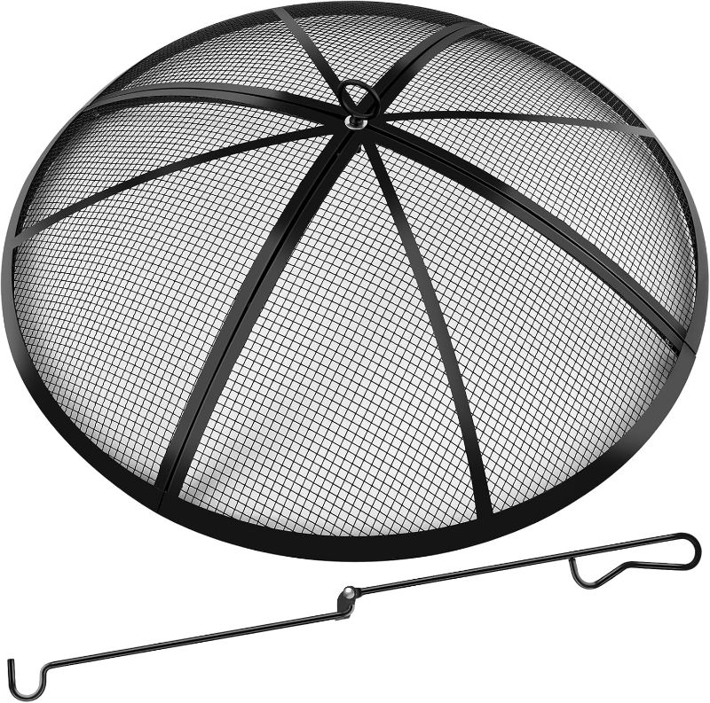 Photo 1 of Fire Pit Spark Screen, Fire Pit Screen 27 Inch Round with Handle & Poker, Collapsible Heavy Duty Mesh Fire Pit Cover Fire Pit Lid for Outdoor/Patio/Backyard/RV Camping/Beach