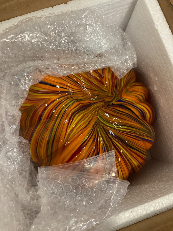 Photo 2 of Glitzhome 6.75 Inch Hand Blown Rainbow Striped Glass Pumpkin Table Accent for Fall & Harvest Thanksgiving Decoration