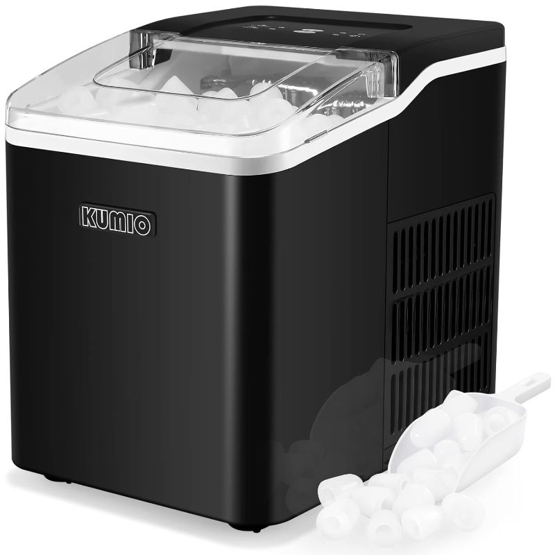 Photo 1 of KUMIO Ice Makers Countertop, 9 Bullets Ready in 9 Mins, 26.5 Lbs/24 Hrs, Ice Machine with Self-Cleaning, Removable Ice Basket & Scoop, 2 Sizes of Bullet Ice for Kitchen Office Bar Party, ( White )