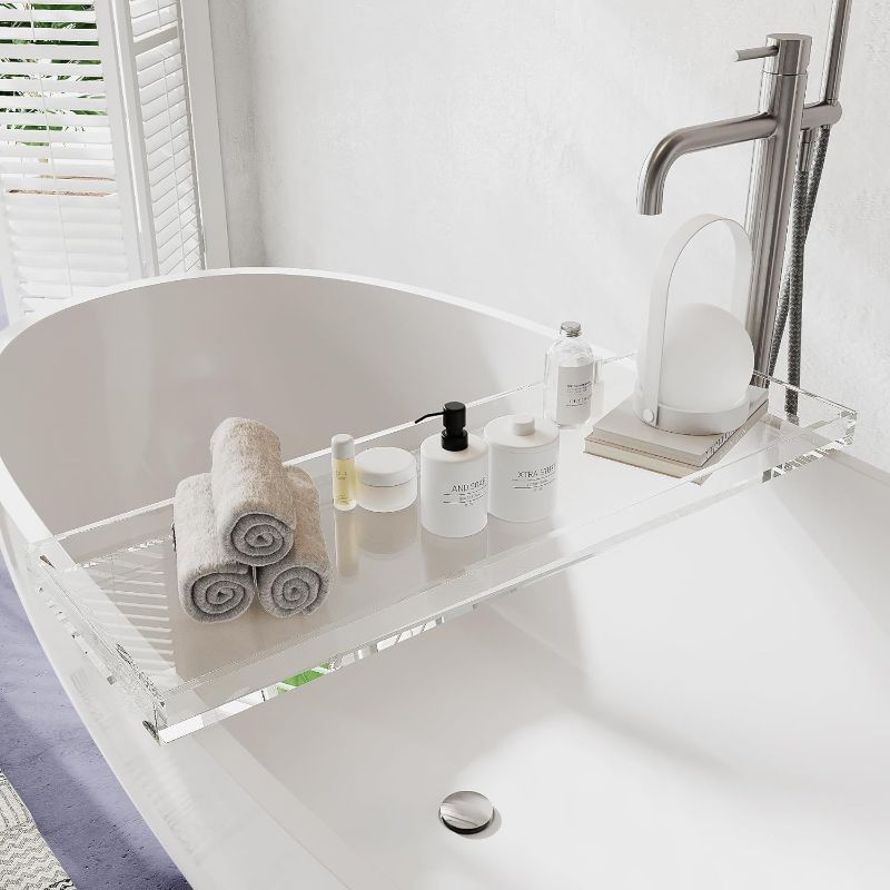 Photo 1 of Bathtub Tray Table, Clear Acrylic, Anti-Slip Bath Caddy, 32.3 * 7.87 * 1.18in