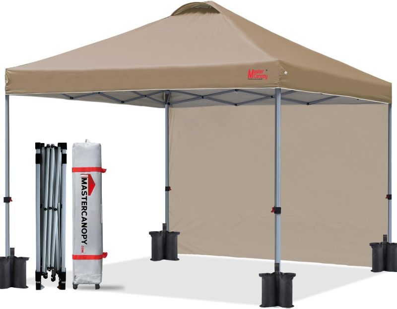 Photo 1 of MASTERCANOPY Durable Pop-up Canopy Tent with 1 Sidewall (10'x10',Khaki)