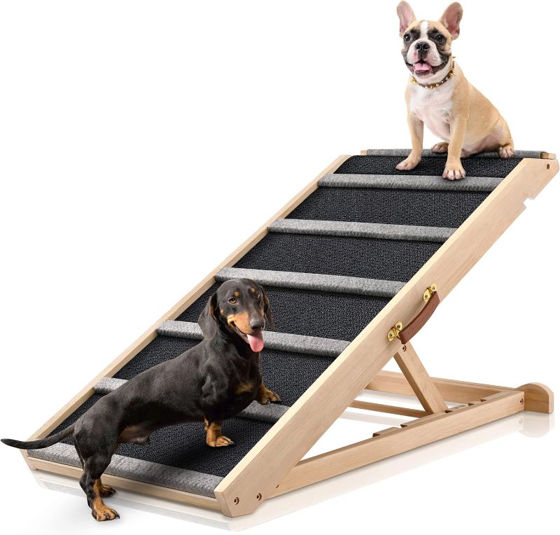 Photo 1 of Dog Ramp for Bed - Extra Wide - Excellent Traction, Pet Ramp for Small Large Dogs to Get on Couch Car, Non-Slip Rubber Surface, 17’’W, Hold up to 200lb, Adjustable, Foldable