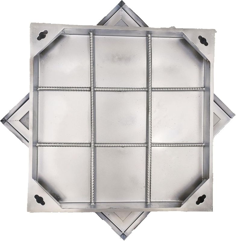 Photo 1 of 28x28 Stainless Steel Manhole Cover and Frame, Square Septic Tank Lid with Base, Invisible Sewage Basin Cover, Heavy Duty Flat Cover/Lid (True Size 27.6” X 27.6”)