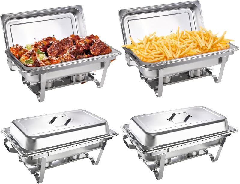 Photo 1 of Chafing Dishes for Buffet 4 Pack, 9QT Full Size Rectangular Chafing Dish Buffet Set, Stainless Steel Chafers and Buffet Warmers Set, Food Warmers for Parties, Weddings, Banquets, Catering Events