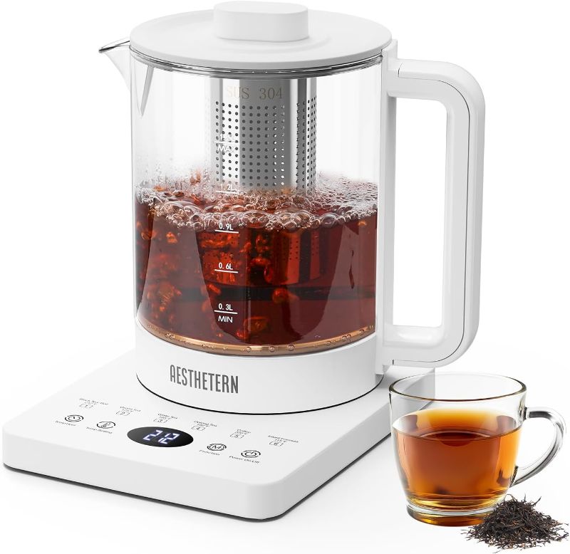 Photo 1 of Electric Tea Kettle, 1.5 L Glass Electric Kettle with Tea Infuser, Temperature Control, Electric Tea Pot, Tea Maker, Automatic Shut Off, 24 H Keep Warm, for Tea, Coffee and Boiling Water, White