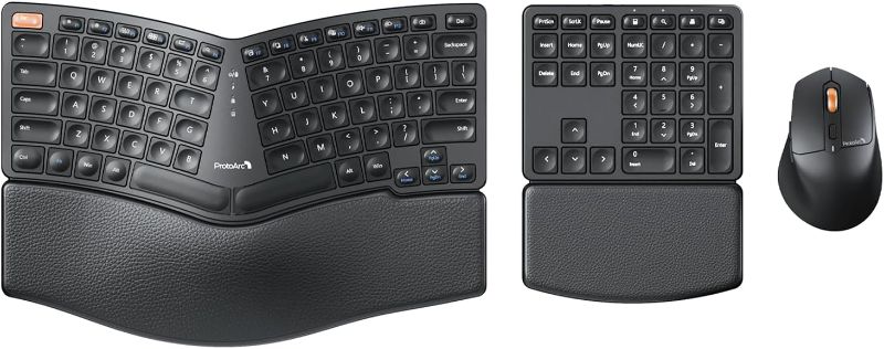 Photo 1 of ProtoArc Ergonomic Wireless Keyboard Mouse, EKM04 2.4GHz Ergo Wireless Keyboard Mouse Combo, Split Design, Wrist Rest, Separate Numeric Keypad, Rechargeable, for Desktop, Laptop, PC, Windows OS