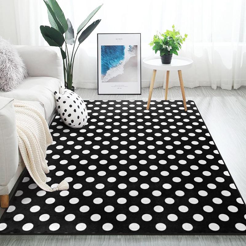 Photo 1 of ALAZA White Black Polka Dot Area Rug Rugs for Living Room Bedroom 7' x 5'