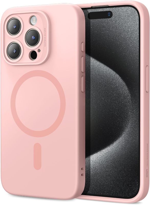 Photo 1 of ESR for iPhone 15 Pro Max Case with MagSafe, Supports Magnetic Charging, Slim Liquid Silicone Case, Shock Absorbing, Screen and Camera Protection, Cloud Series, Pink