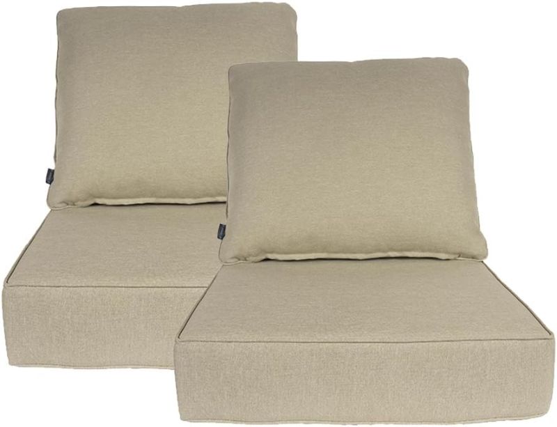 Photo 1 of Pack of 2 Outdoor Deep Seat Cushion Set, 24 x 24, Fade Resistant, Deep Seat Bottom and Back Cushion for Chair, Sofa, and Couch,zipper, foam (Tan Dobby)