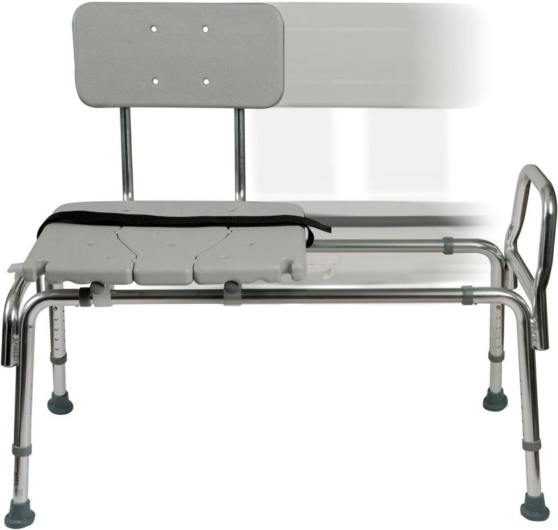 Photo 2 of DMI Tub Transfer Bench and Shower Chair with Non Slip Aluminum Body, FSA Eligible, Adjustable Seat Height and Cut Out Access, Holds Weight up to 400 Lbs, Bath and Shower Safety, Transfer Bench