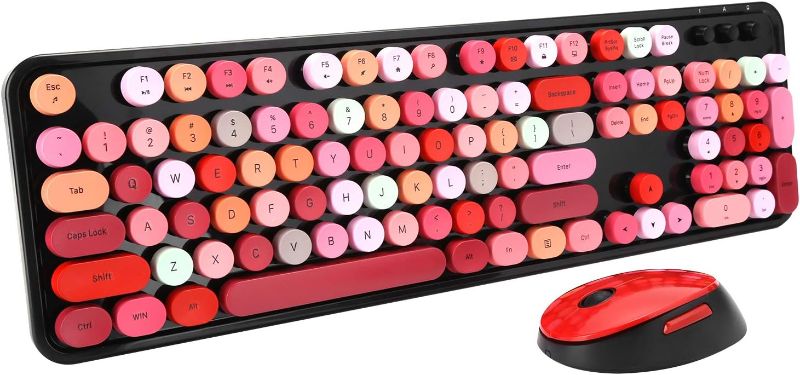 Photo 1 of GOWENIC Punk Lipstick Keyboard Mouse Set, Typewriter Mechanical Keyboard with USB Driver Full Size 104-Key Retro Round Keycaps for Laptops, PC, Computer (Colorful)