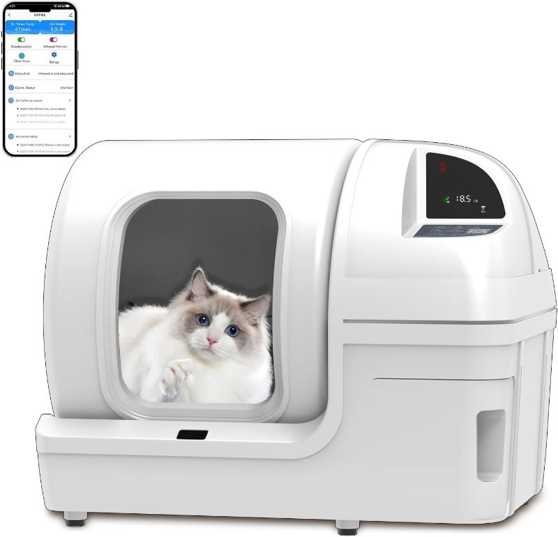 Photo 1 of Automatic Cat Litter Box Self Cleaning - UPFAS 100L Extra Large Cat Litter Box with APP Control & Safe Alert & Smart Health Monitor, Odor Removal Cat Litter Box for Multiple Cats, White