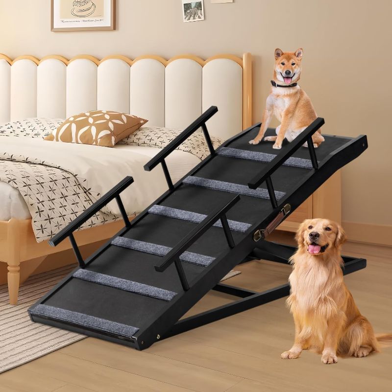 Photo 1 of Dog Ramp for High Bed Couch Sofa, 6 Adjustable from 12.3"-28", Pet Ramps for Small Large Dogs Get on Bed Couch Car, Folding Portable Dog Stairs Dog Steps for Old Dogs Cat (Black, 46 inches)