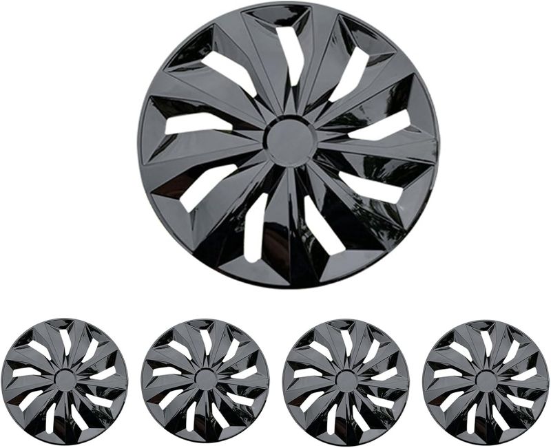 Photo 1 of 16 Inch Black Hubcaps Wheel Covers Replacement R16 Hub Caps Snap On Universal Wheel Rim Cover Exterior Accessories for Car Trunk SUV Set of 4