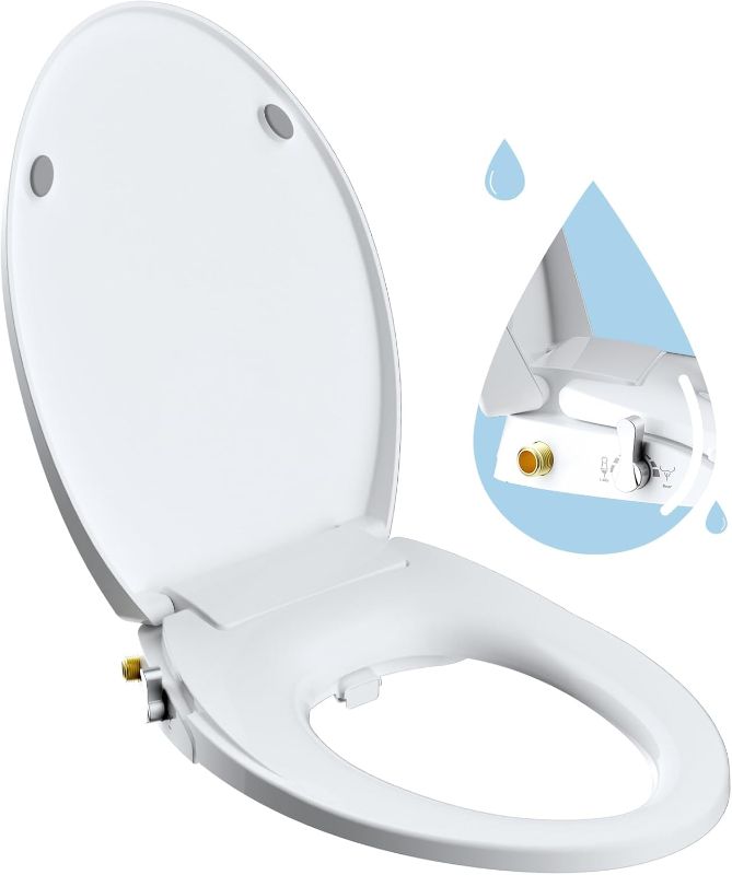 Photo 1 of Hibbent Elongated Bidet Toilet Seat with Slow Close, Non-Electric Bidet Attachment for Toilet Seat with Dual Nozzle, Bidet Sprayer with Adjustable Self-Cleaning Nozzles, Brass T Adapter