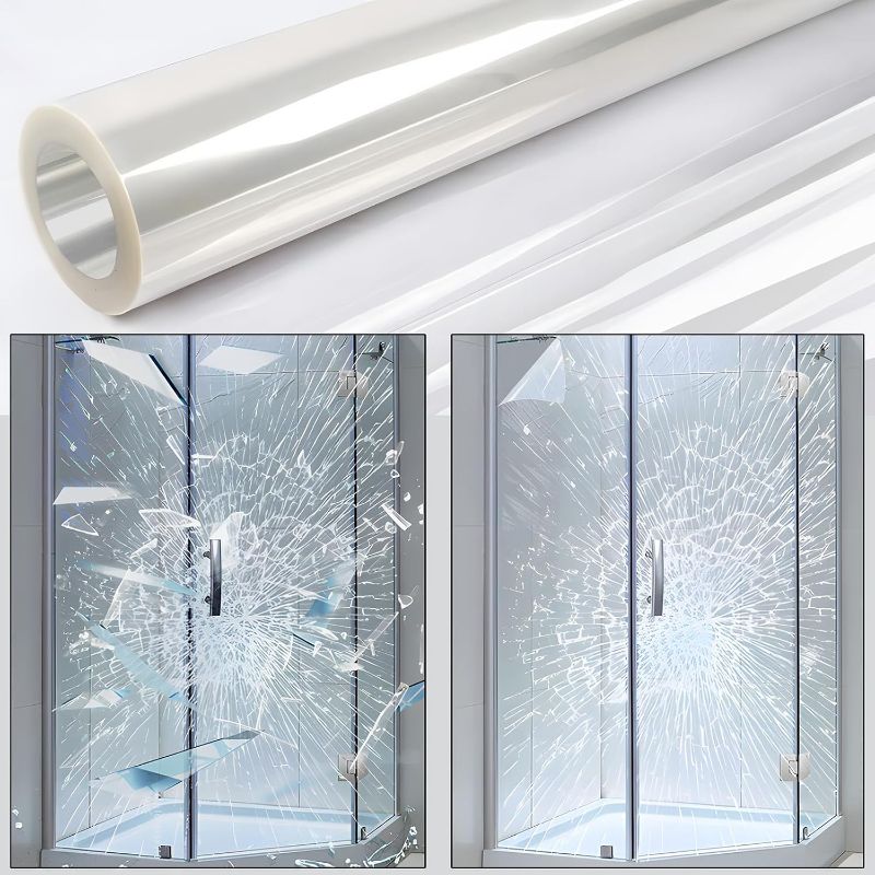 Photo 1 of 8Mil Security Window Film, 23.6in x6.5ft Shatterproof Film, Transparent Self-Adhesive Security Window Film, Anti Shatter Tempered Glass Film, Glass Protective Window Film for Home/Office