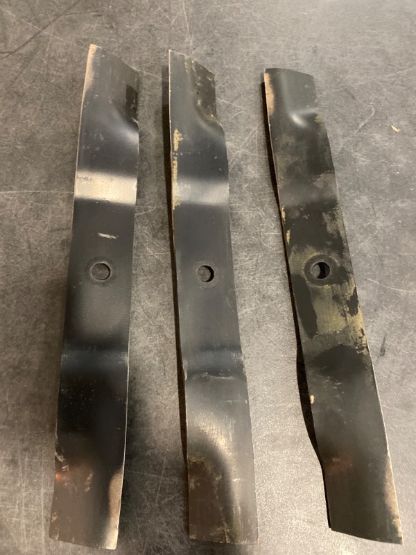 Photo 2 of Lawn Mower Blades Replacement for Hustler 54" Mower Blades Raptor SD Fastrak Super Z Replaces 797696 601124 561133B (3Pack)-Enhanced Cutting Efficiency