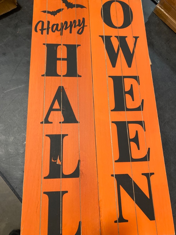 Photo 2 of Glitzhome 60"H Halloween Wooden Porch Sign for Front Door, "Happy Halloween" Porch Board Sign for Outdoor Decorations, Halloween Vertical Display Sign Halloween Leaning Against Wall Sign & Hang Sign