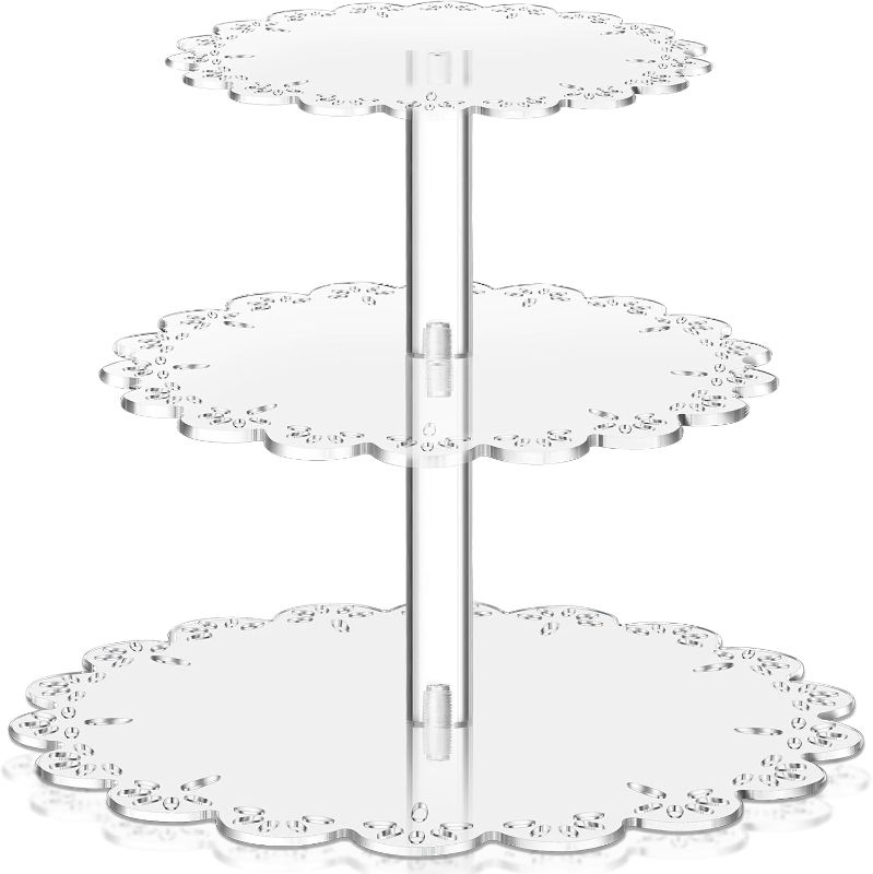 Photo 1 of Nuenen Acrylic Cupcake Stand 3 Tier Clear Dessert Tower Holder with lights for 24 Cupcakes Round Transparent Display Cupcake Stand Table Centerpiece for Wedding Baby Shower Birthday Party Supplies