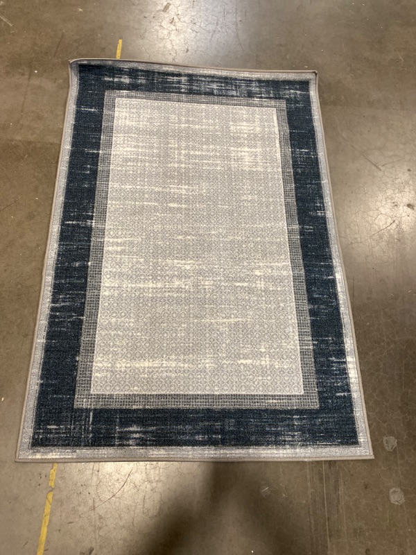 Photo 2 of Ottomanson Ottohome Contemporary Bordered Design Rubberback Area Rug, 5' x 3'3", Gray/Navy