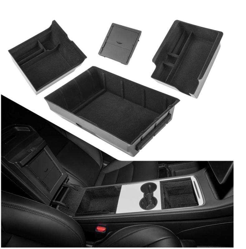 Photo 1 of Motrobe 2024 Upgrade 5PCS Tesla Model Y Center Console Organizer Tray Under Seat Storage Box Cup Holder Insert Hidden Armrest Storage Box [Seamless Fit] 2024-2021 Model Y Accessories