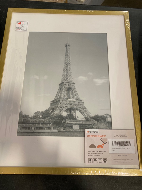 Photo 1 of upsimples 16x20 Picture Frame, Display Pictures 11x14 with Mat or 16x20 Without Mat, Wall Hanging Poster Frame, Gold, 1 Pack