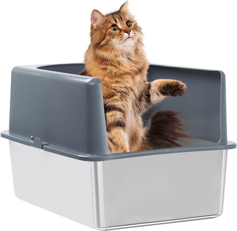 Photo 1 of Enclosed Stainless Steel Cat Litter Box, Litter Box with Lid, High Sided Metal Litter Box, Enclosed Cat Litter Boxes, Never Absorbs Odors, Anti-Urine Leakage, Easy Cleaning