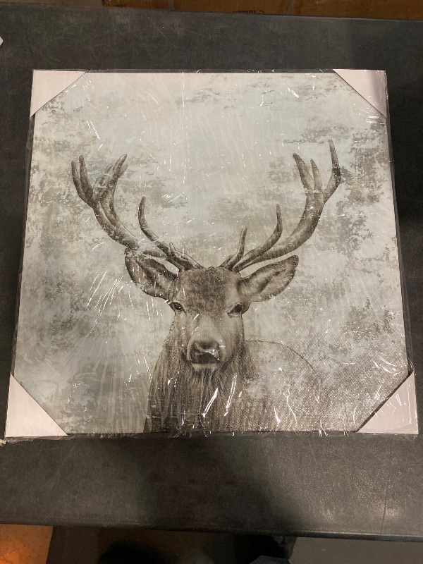 Photo 2 of BATRENDY ARTS Red Deer Canvas Wall Art Rustic Elk with Big Antlers Hand Painted Animal Head Picture Grey and White Hunting Artwork Painting for Living Room Home Office Decorations