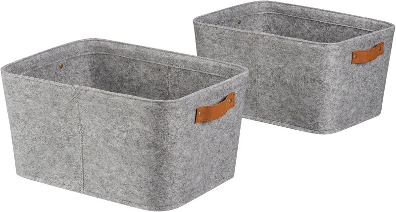 Photo 1 of Felt Basket, Set of 2 (M), Gray, Rectangular Storage Baskets