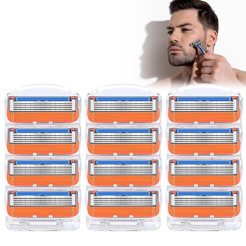 Photo 1 of 12pcs Razor Blade Shaving Razor Blade Refills for Gillette Fusion 5, Orange New Version-1