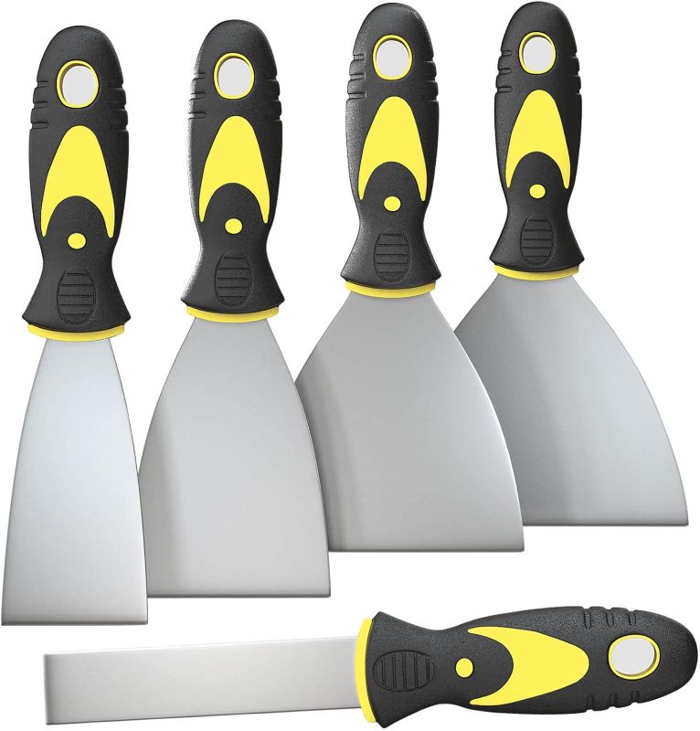 Photo 1 of 5Pcs Putty Knife, Set, 1" 2" 3" 4" 5" Scraper, Spackle Knife, Paint Scraper, Scraper Tool, No Rusting, Perfect For Repairing Drywall, Removing Wallpaper, Mud, Plaster Scraping