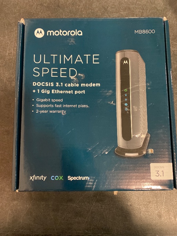 Photo 3 of Motorola MB8600 DOCSIS 3.1 Cable Modem - Approved for Comcast Xfinity, Cox, and Charter Spectrum, Supports Cable Plans up to 1000 Mbps | 1 Gbps Ethernet Port