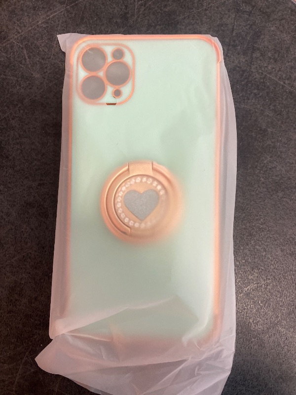 Photo 2 of XYZ for iPhone 11 Pro Max Case with Stand, Phone Case with Double Ring Kickstand, Women Girl Cute Love-Heart Luxury Bling Protective Case Heart for iPhone 11 Pro Max, Green