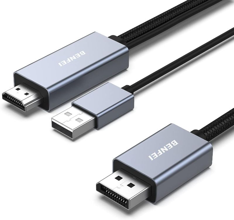 Photo 2 of BENFEI HDMI to DisplayPort Cable, 6 Feet HDMI Source to DisplayPort Monitor Compatible with PC Graphics Card Laptop PS5 Xbox One(360) Supporting 4K@60Hz 2K@144Hz 1080P@165Hz(Not Bi-Directional)