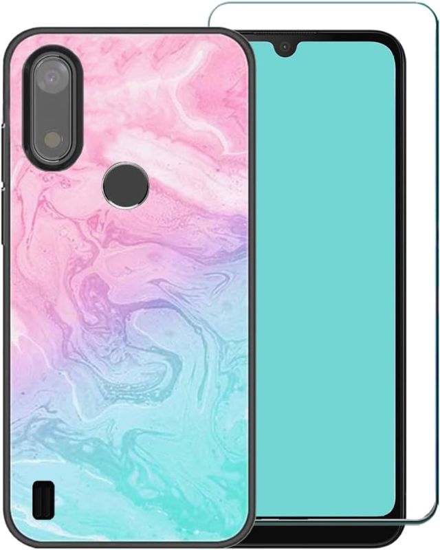 Photo 1 of Compatible for Gabb Phone 4 Phone Case with Screen Protector, Sky Marble Pattern Ultra Slim Thin TPU Case with Screen Protector Silicone Case Compatible with Gabb Phone 4 (2024 6.1") Pink/Green