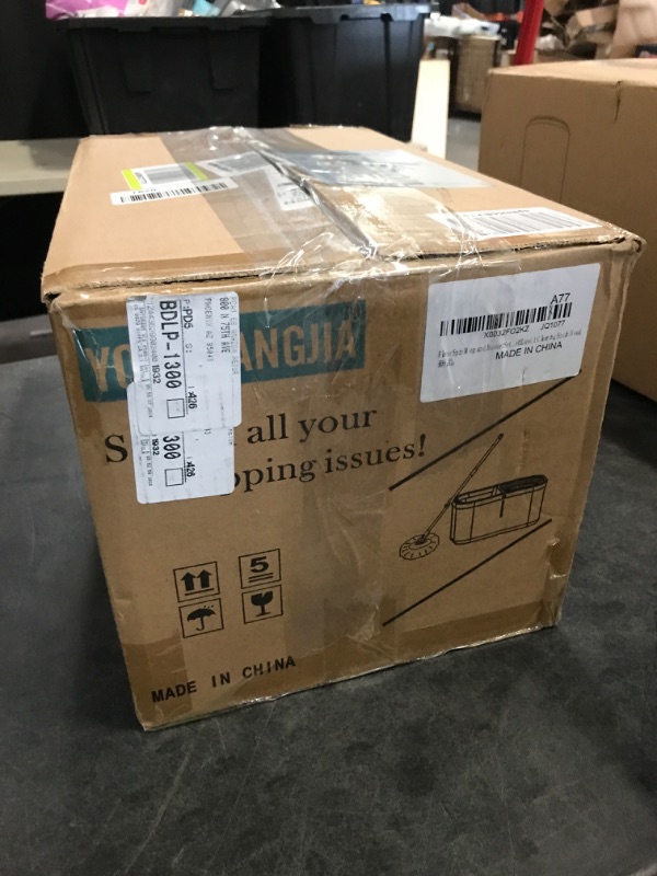 Photo 1 of Floor Spin Mop and Bucket Set with Wringer System Extended Stainless Steel Handle 61?for Home Floor Cleaning Use with 5 Replacement Head Refill and 1 Cleaning Brush Head