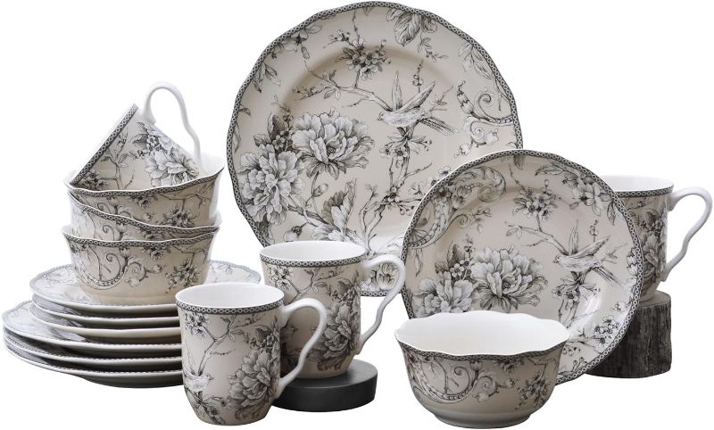 Photo 1 of Adelaide 16-Piece Traditional Antique White Porcelain Dinnerware Set