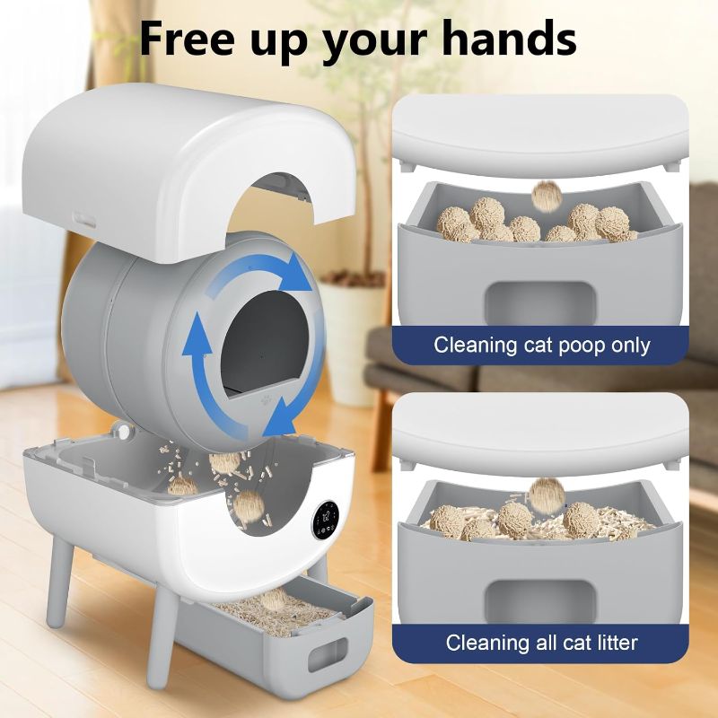 Photo 2 of Self-Cleaning Litter Box, 95 L Automatic Cat Litter Box Self Cleaning for Multiple Cats, with Safety Protection, App Control,2 Roll Garbage Bags